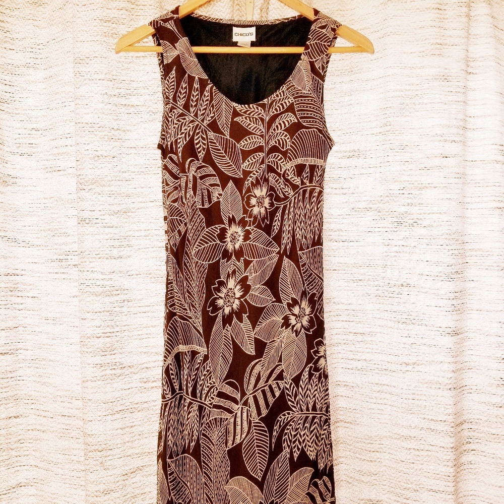 5/$25 Chico's Tropical Maxi Dress Brown Multi 4 - Picture 3 of 8